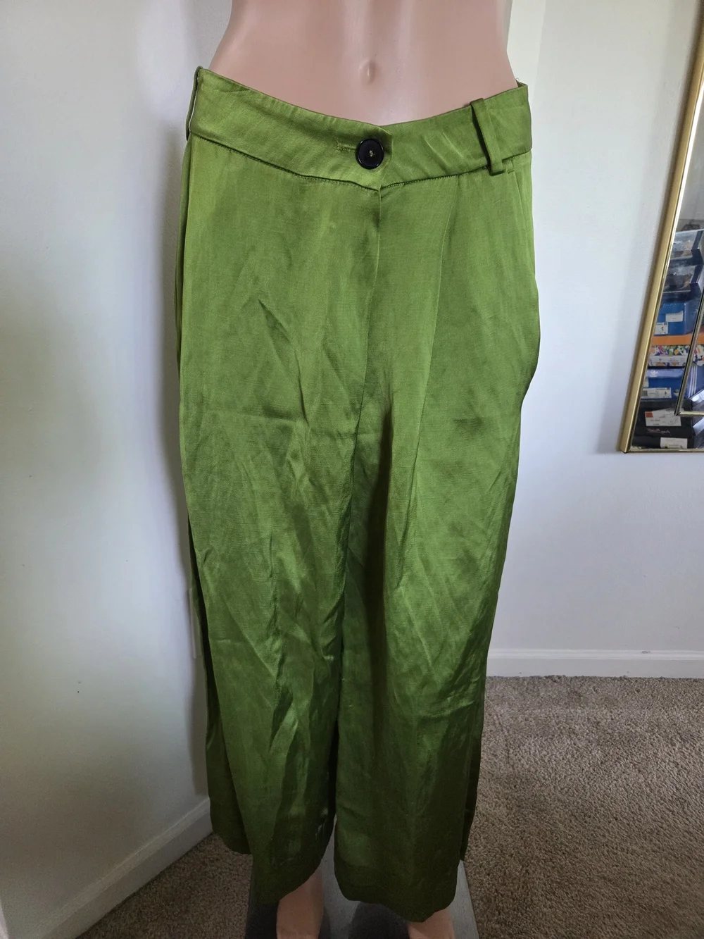 Zara Womens Lime Green Linen Wide-Leg Pants Size